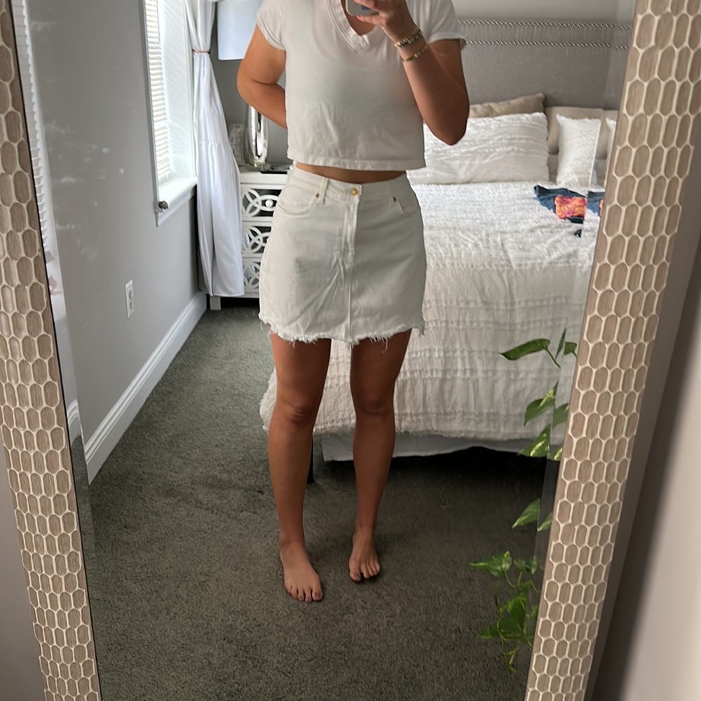 For all Mankind white jean skirt
